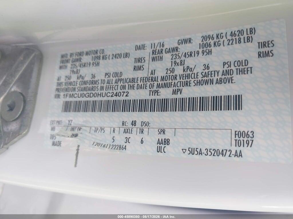 1FMCU0GD0HUC24072 2017 FORD ESCAPE photo no. 9