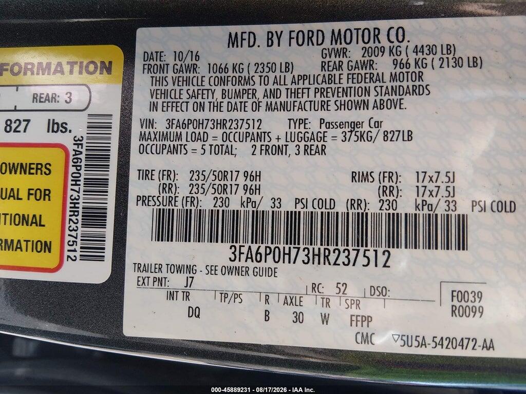 3FA6P0H73HR237512 2017 FORD FUSION photo no. 9