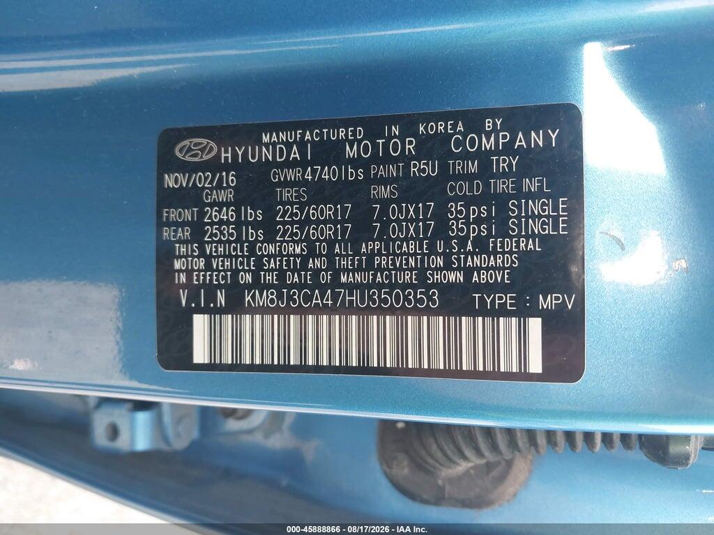 KM8J3CA47HU350353 2017 HYUNDAI TUCSON photo no. 9