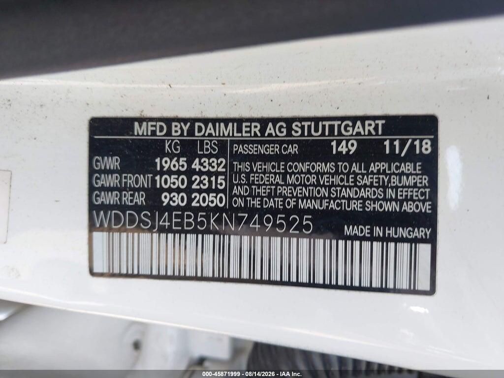 WDDSJ4EB5KN749525 2019 MERCEDES-BENZ CLA 250 photo no. 9