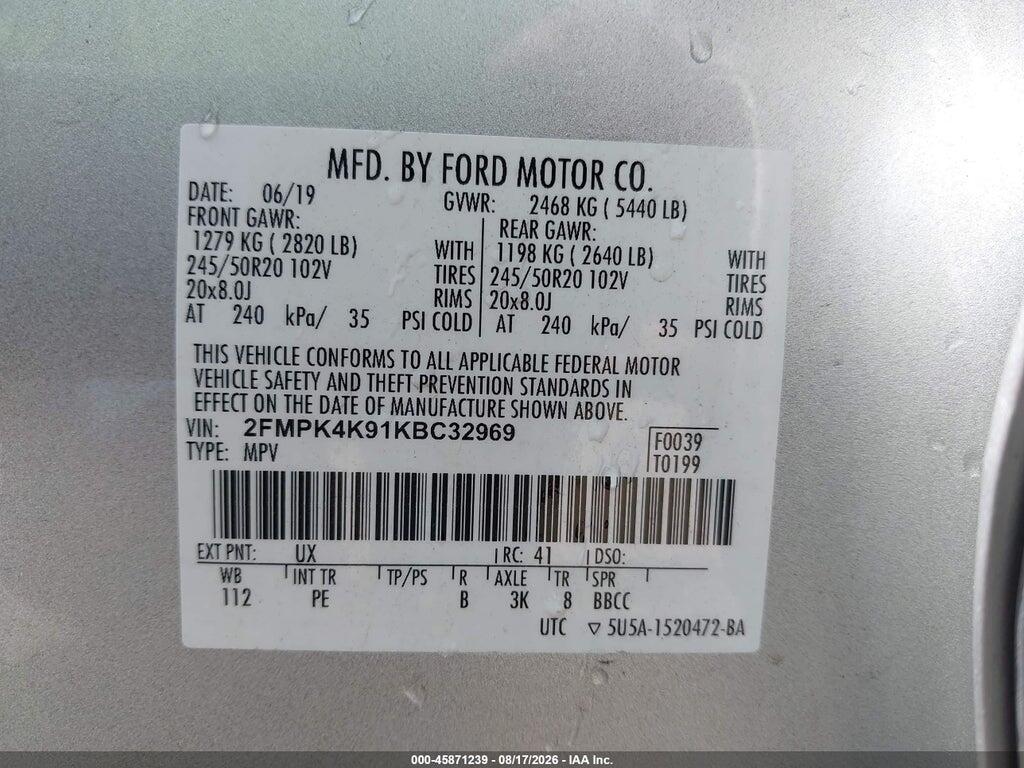 2FMPK4K91KBC32969 2019 FORD EDGE photo no. 9
