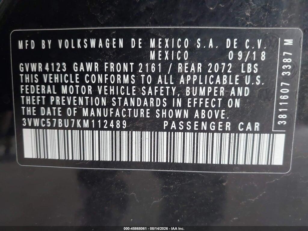 3VWC57BU7KM112489 2019 VOLKSWAGEN JETTA photo no. 9