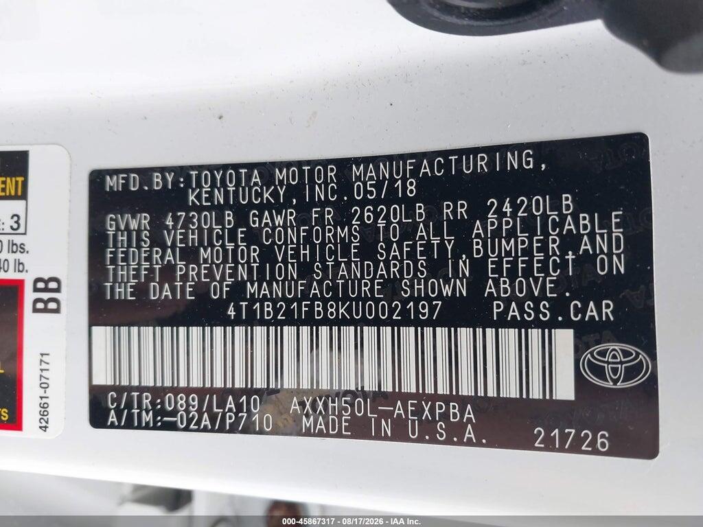 4T1B21FB8KU002197 2019 TOYOTA AVALON HYBRID photo no. 9