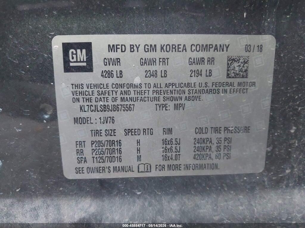 KL7CJLSB9JB675567 2018 CHEVROLET TRAX photo no. 9