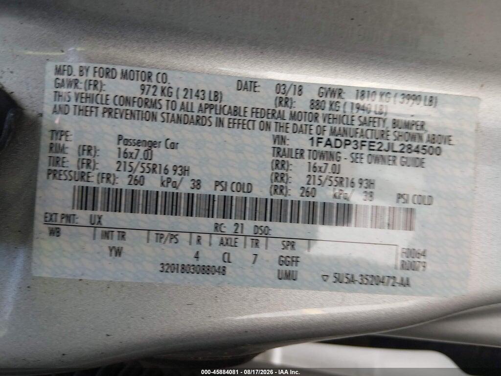 1FADP3FE2JL284500 2018 FORD FOCUS photo no. 9