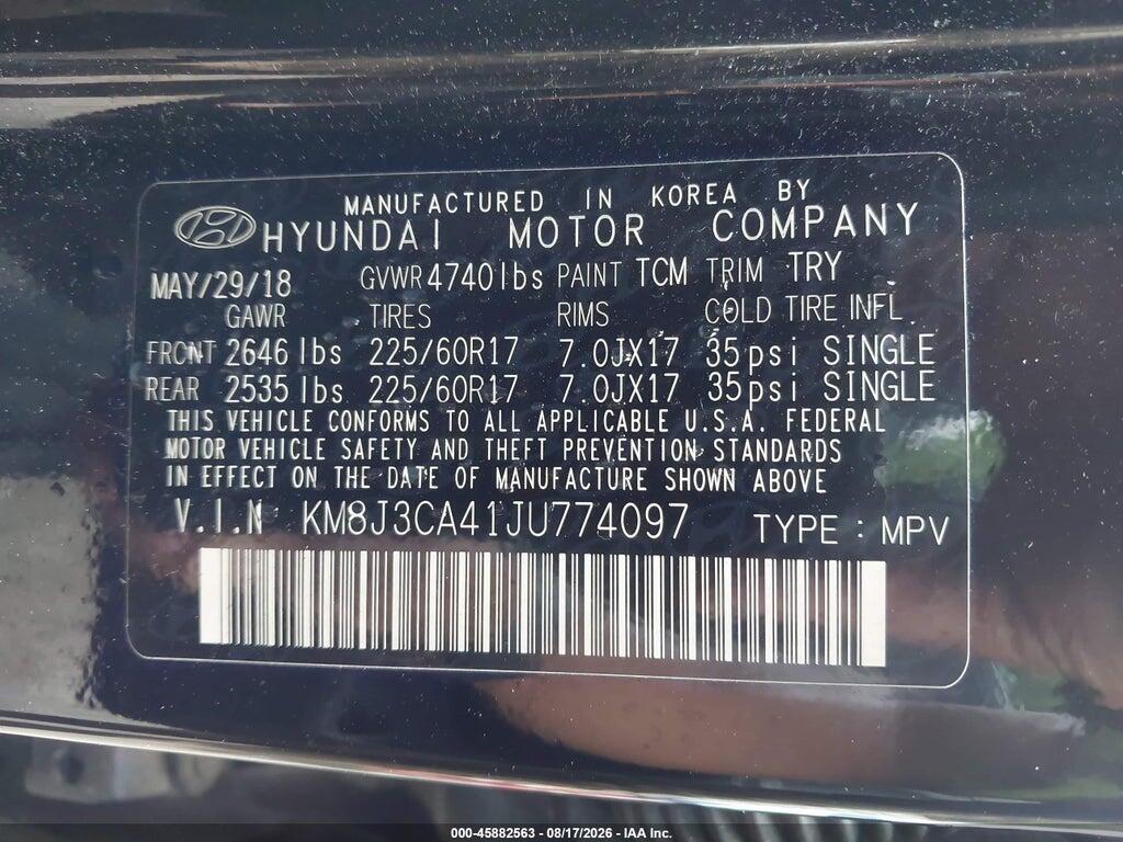 KM8J3CA41JU774097 2018 HYUNDAI TUCSON photo no. 9