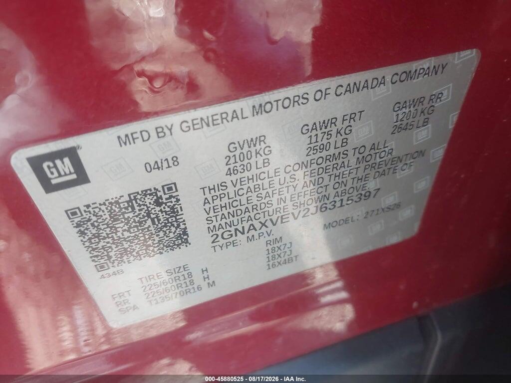 2GNAXVEV2J6315397 2018 CHEVROLET EQUINOX photo no. 9