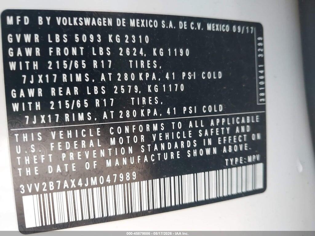 3VV2B7AX4JM047989 2018 VOLKSWAGEN TIGUAN photo no. 9