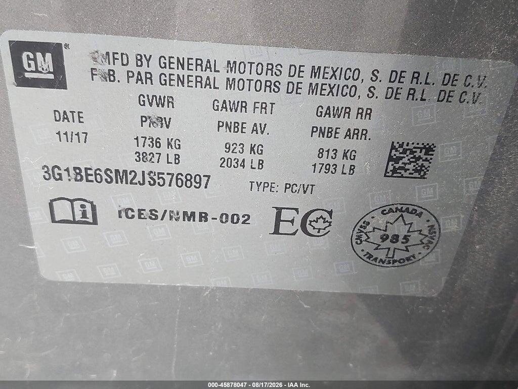 3G1BE6SM2JS576897 2018 CHEVROLET CRUZE photo no. 9