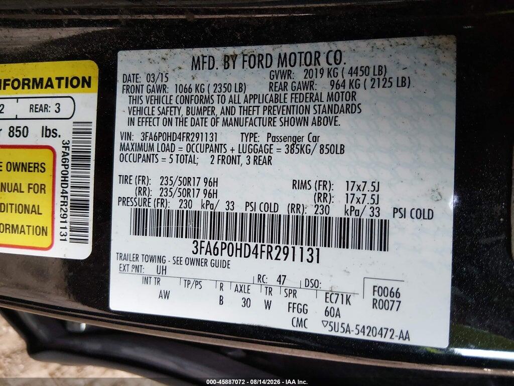 3FA6P0HD4FR291131 2015 FORD FUSION photo no. 9