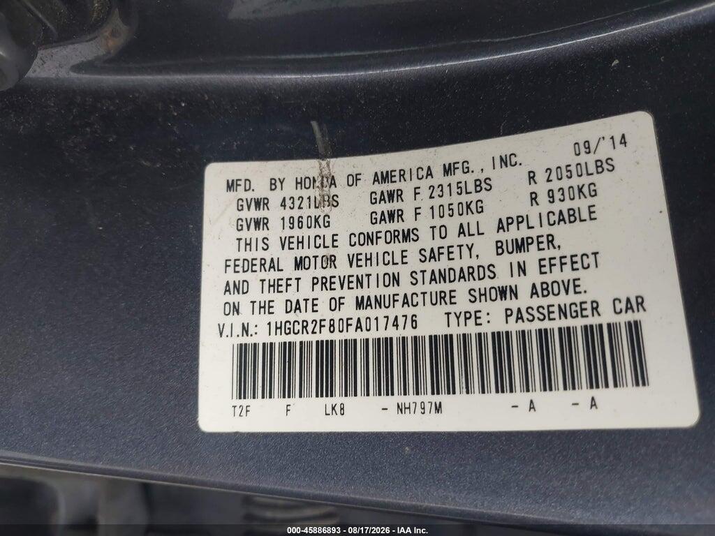 1HGCR2F80FA017476 2015 HONDA ACCORD photo no. 9