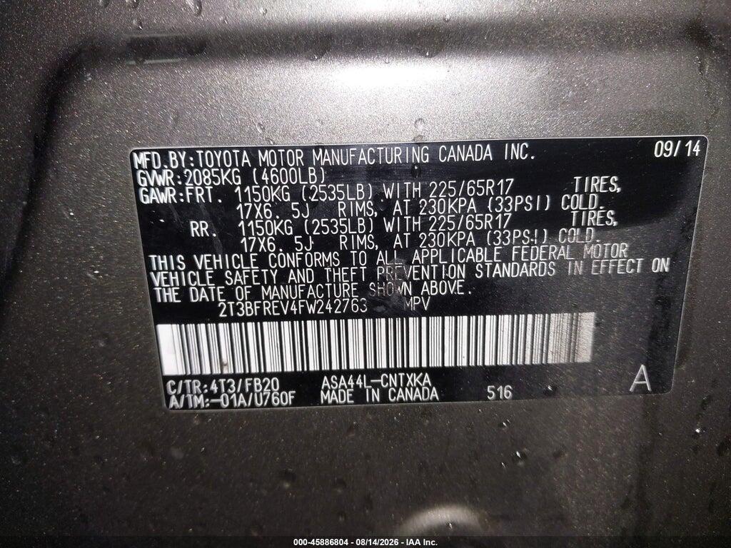 2T3BFREV4FW242763 2015 TOYOTA RAV4 photo no. 9