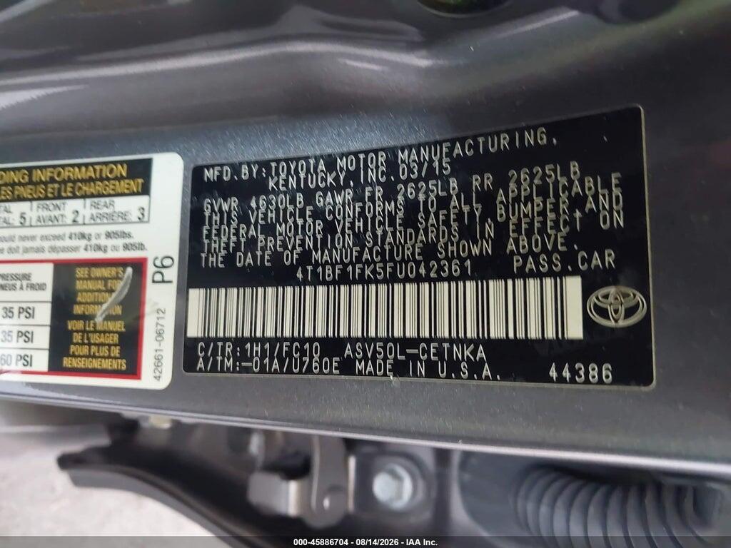 4T1BF1FK5FU042361 2015 TOYOTA CAMRY photo no. 9