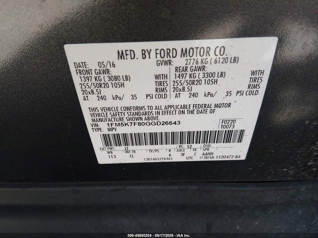 1FM5K7F80GGD26643 2016 FORD EXPLORER photo no. 9