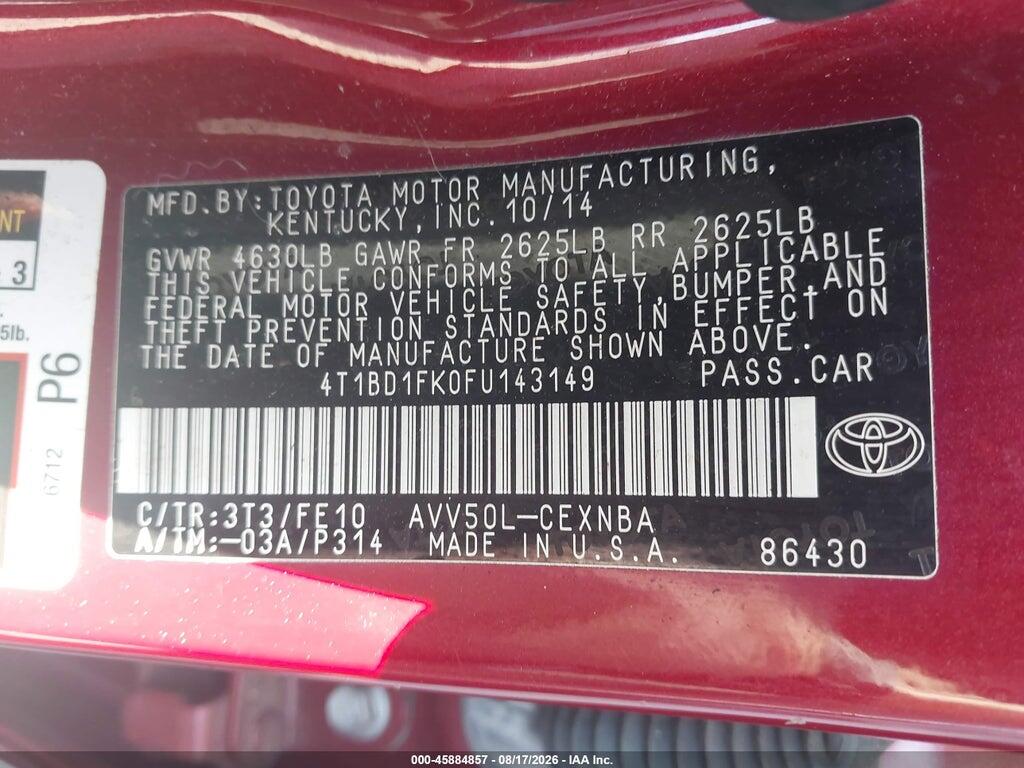 4T1BD1FK0FU143149 2015 TOYOTA CAMRY HYBRID photo no. 9