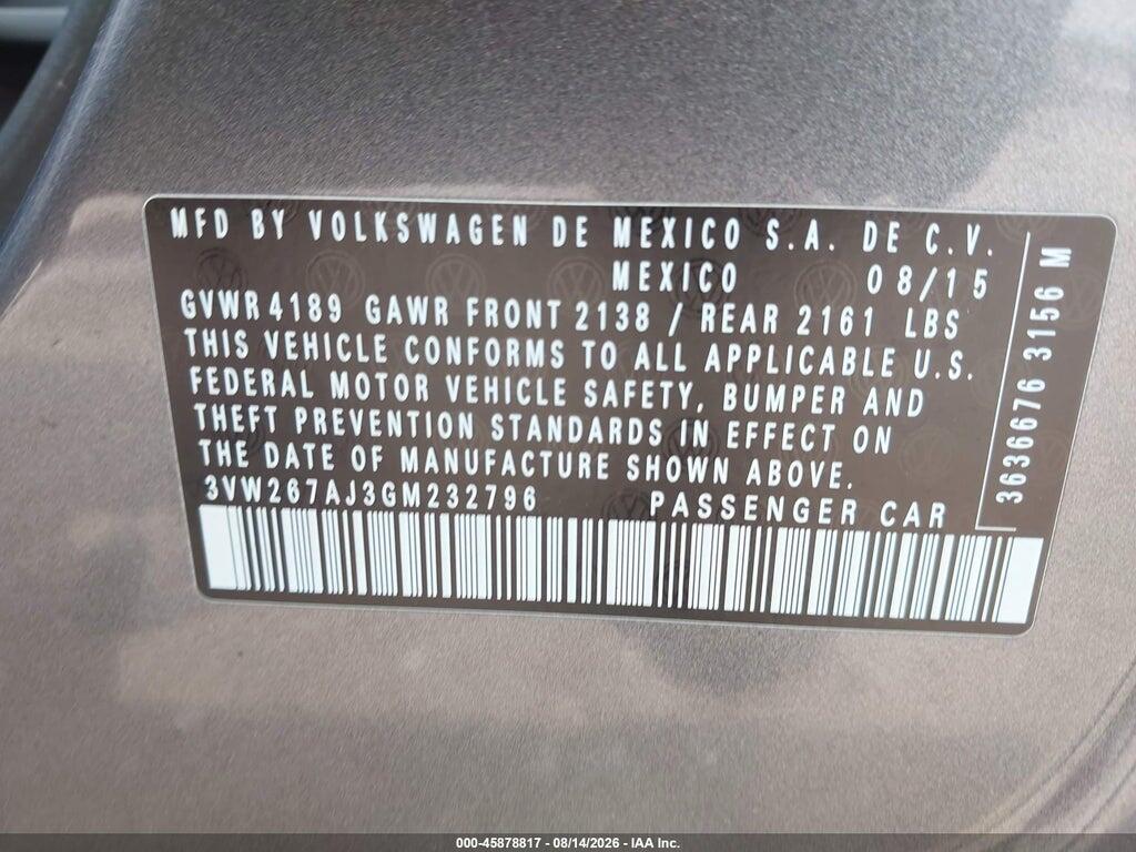 3VW267AJ3GM232796 2016 VOLKSWAGEN JETTA photo no. 9