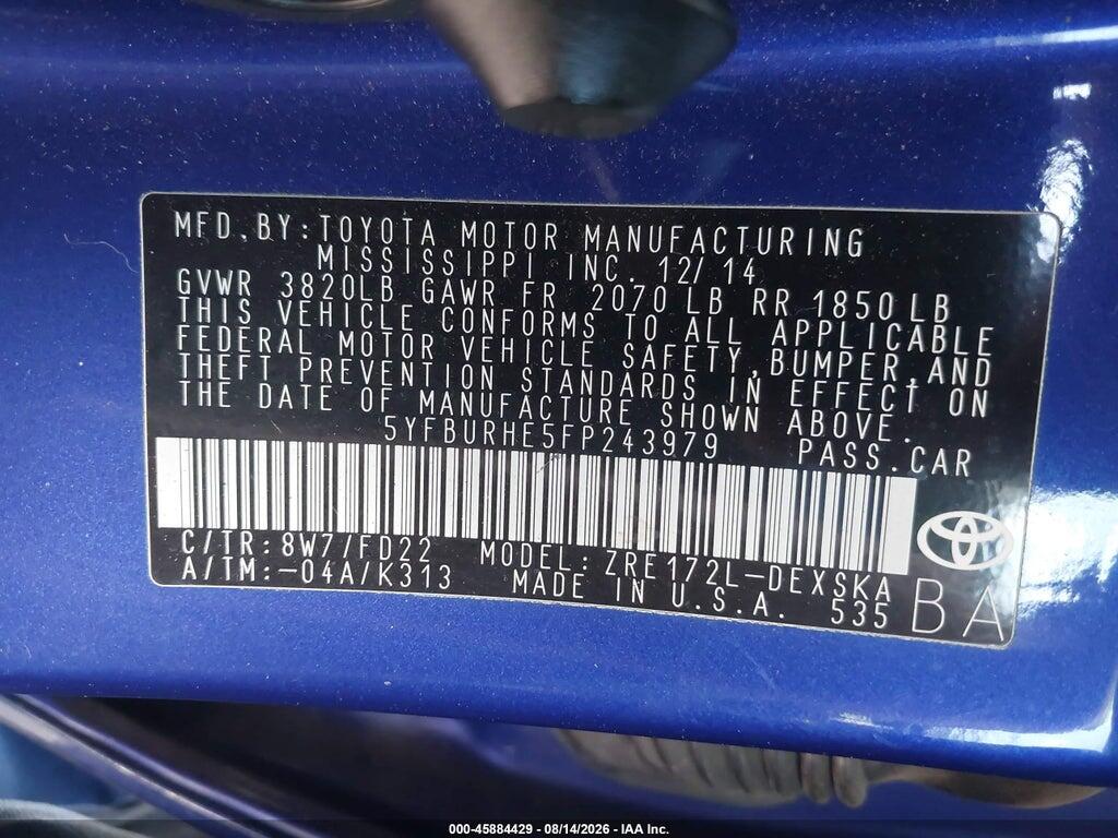 5YFBURHE5FP243979 2015 TOYOTA COROLLA photo no. 9