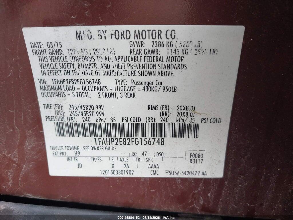 1FAHP2E82FG156748 2015 FORD TAURUS photo no. 9