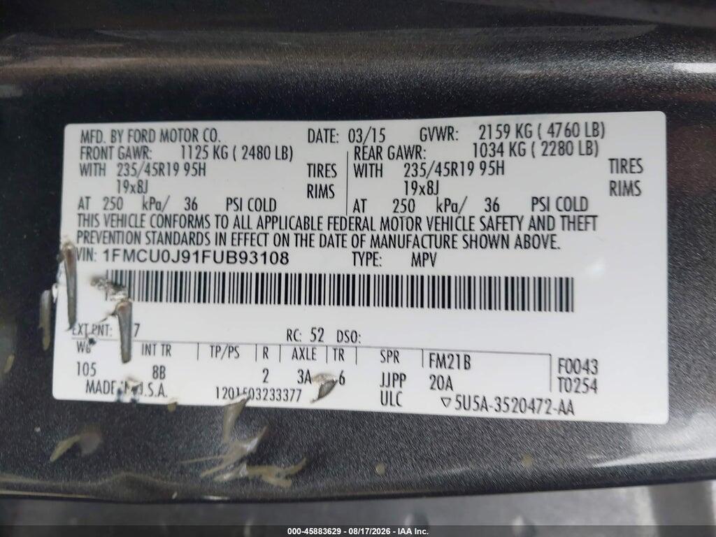1FMCU0J91FUB93108 2015 FORD ESCAPE photo no. 9