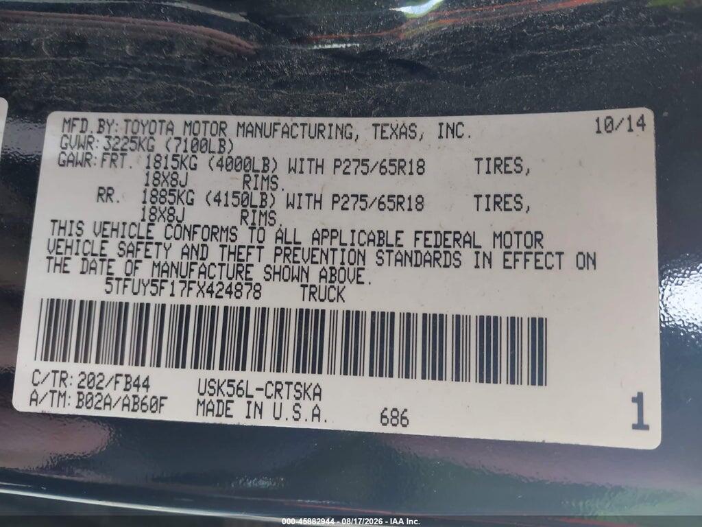 5TFUY5F17FX424878 2015 TOYOTA TUNDRA photo no. 9
