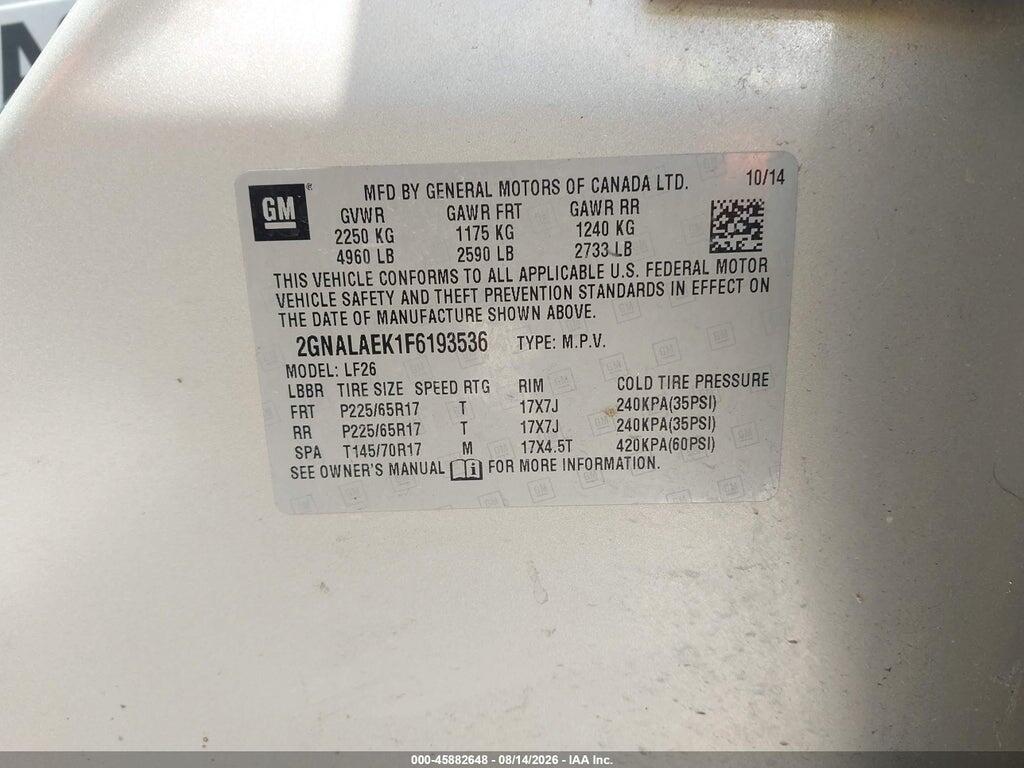 2GNALAEK1F6193536 2015 CHEVROLET EQUINOX photo no. 9