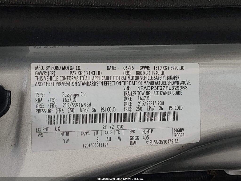 1FADP3F27FL329363 2015 FORD FOCUS photo no. 9