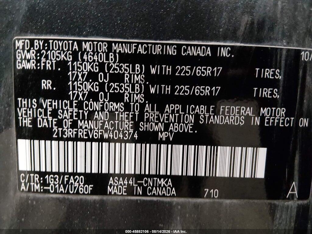 2T3RFREV6FW404374 2015 TOYOTA RAV4 photo no. 9