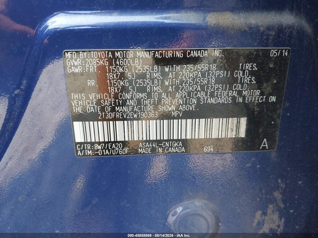 2T3DFREV2EW190363 2014 TOYOTA RAV4 photo no. 9