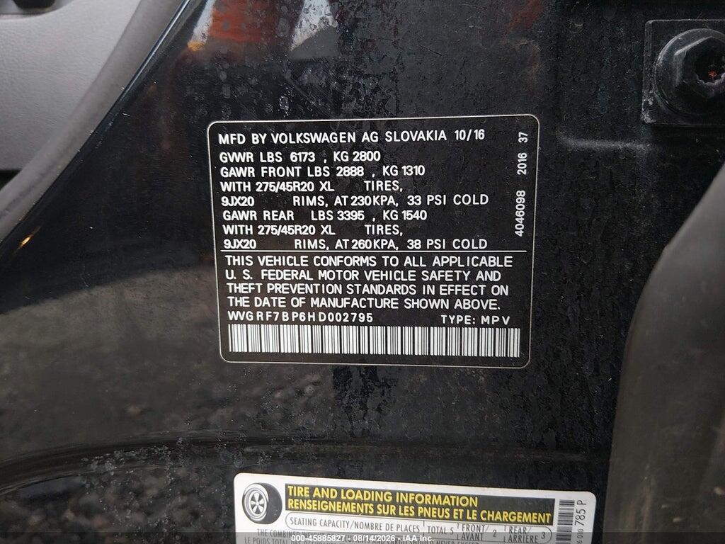 WVGRF7BP6HD002795 2017 VOLKSWAGEN TOUAREG photo no. 9