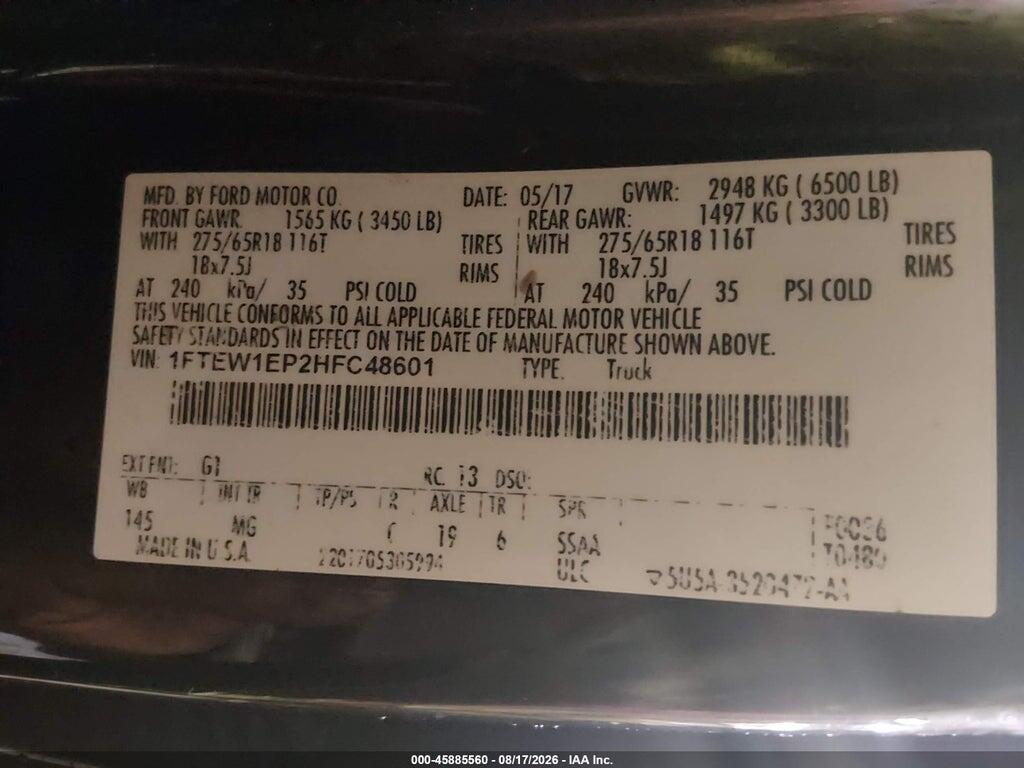 1FTEW1EP2HFT48601 2017 FORD F-150 photo no. 9