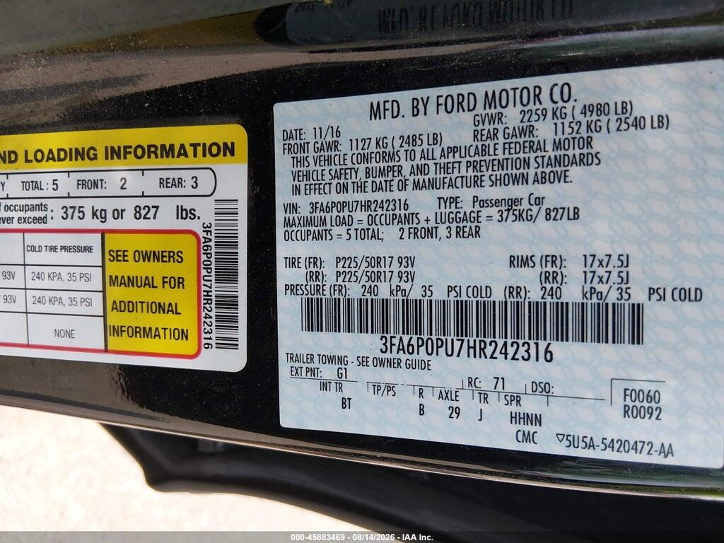 3FA6P0PU7HR242316 2017 FORD FUSION ENERGI photo no. 9