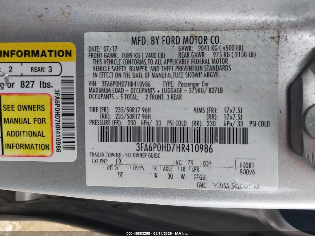 3FA6P0HD7HR410986 2017 FORD FUSION photo no. 9