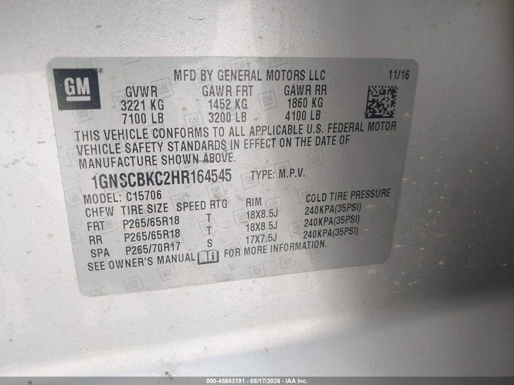 1GNSCBKC2HR164545 2017 CHEVROLET TAHOE photo no. 9