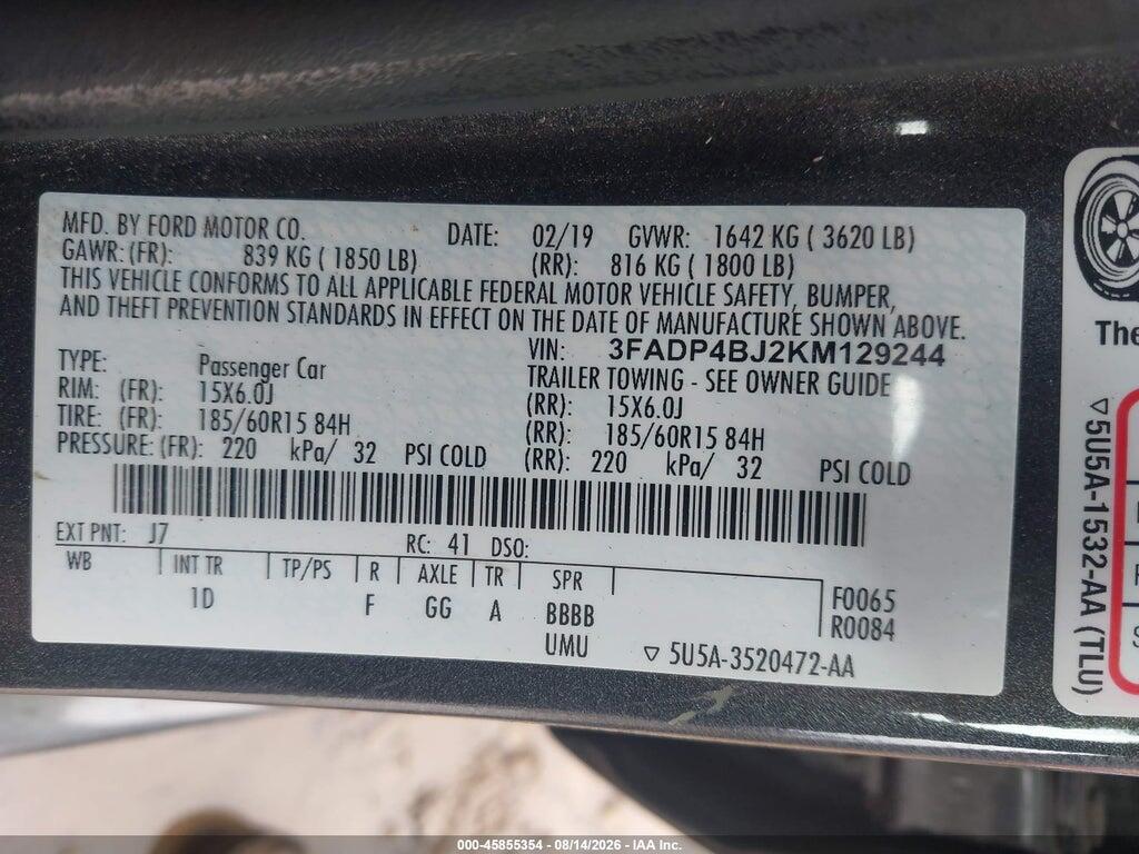 3FADP4BJ2KM129244 2019 FORD FIESTA photo no. 9