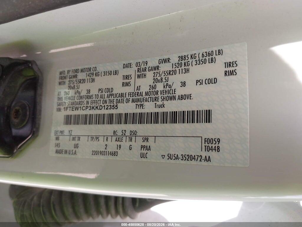 1FTEW1CP3KKD12355 2019 FORD F-150 photo no. 9