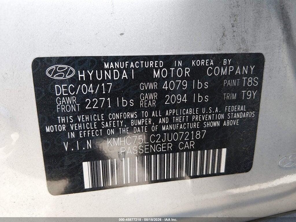 KMHC75LC2JU072187 2018 HYUNDAI IONIQ HYBRID photo no. 9