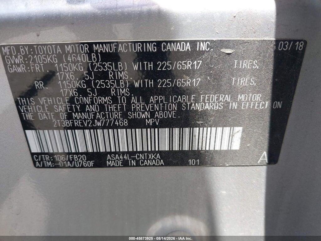 2T3BFREV2JW777468 2018 TOYOTA RAV4 photo no. 9