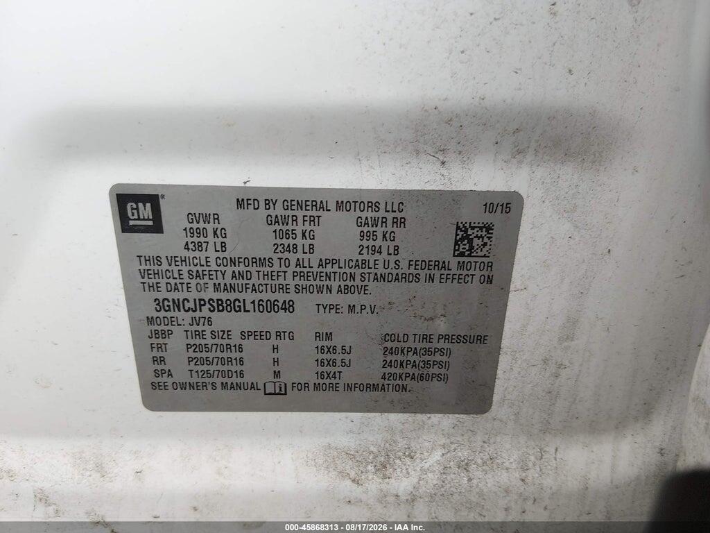 3GNCJPSB8GL160648 2016 CHEVROLET TRAX photo no. 9