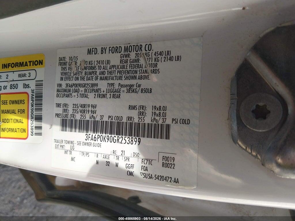 3FA6P0K90GR253899 2016 FORD FUSION photo no. 9