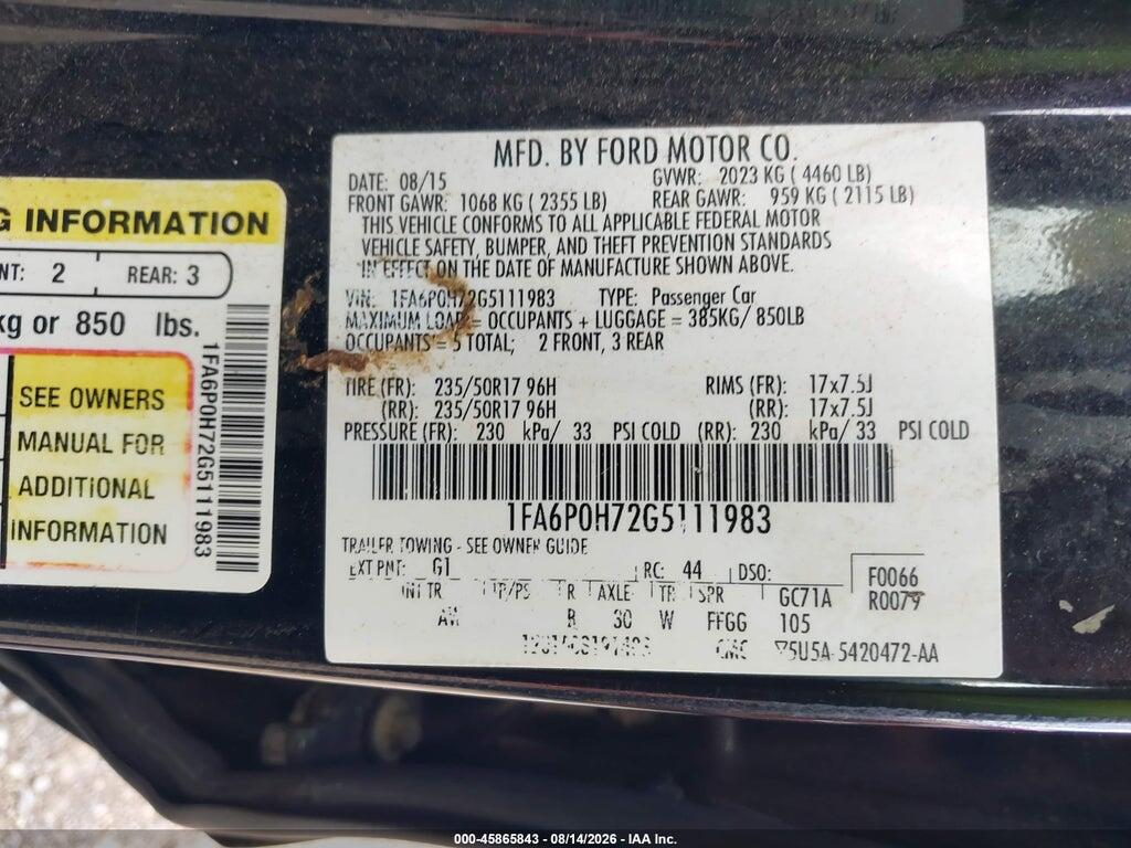 1FA6P0H72G5111983 2016 FORD FUSION photo no. 9
