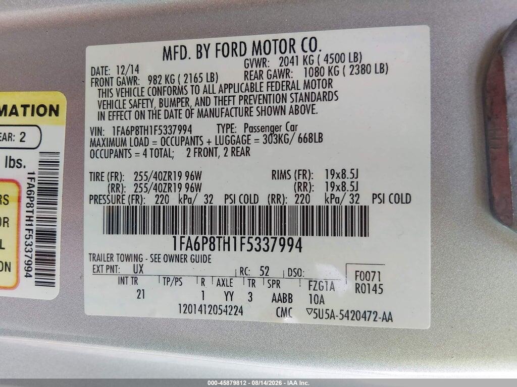 1FA6P8TH1F5337994 2015 FORD MUSTANG photo no. 9