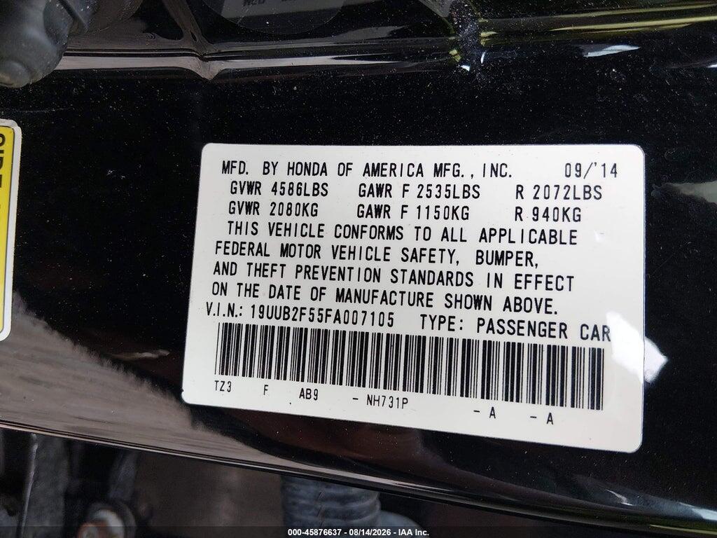 19UUB2F55FA007105 2015 ACURA TLX photo no. 9