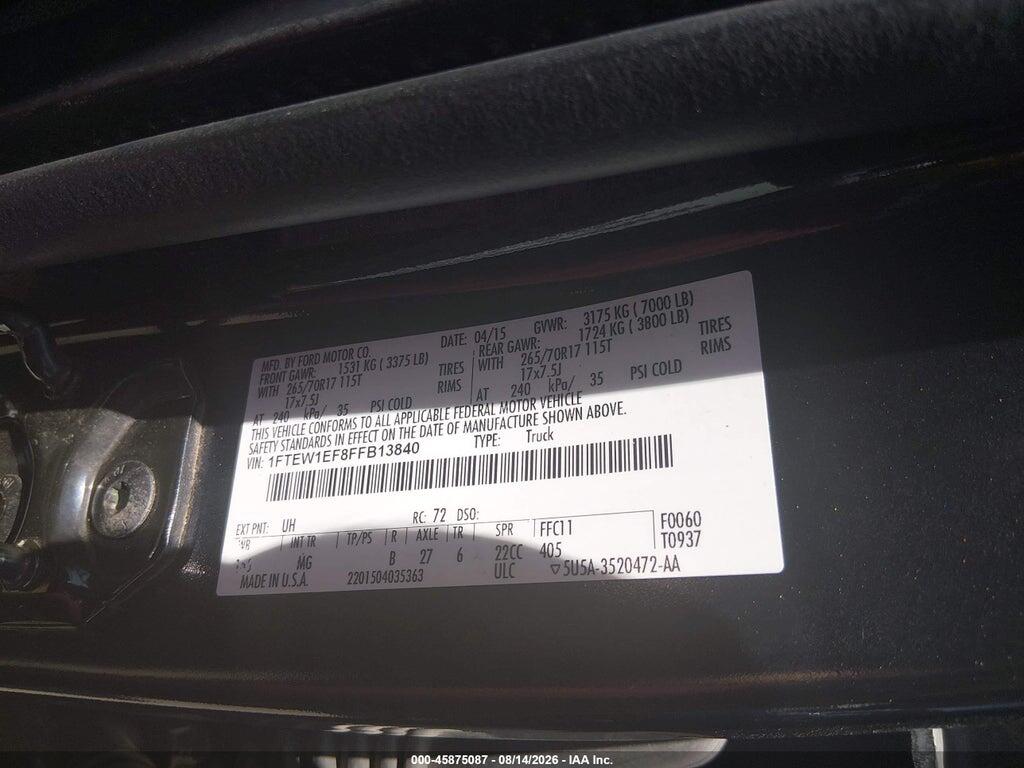 1FTEW1EF8FFB13840 2015 FORD F-150 photo no. 9