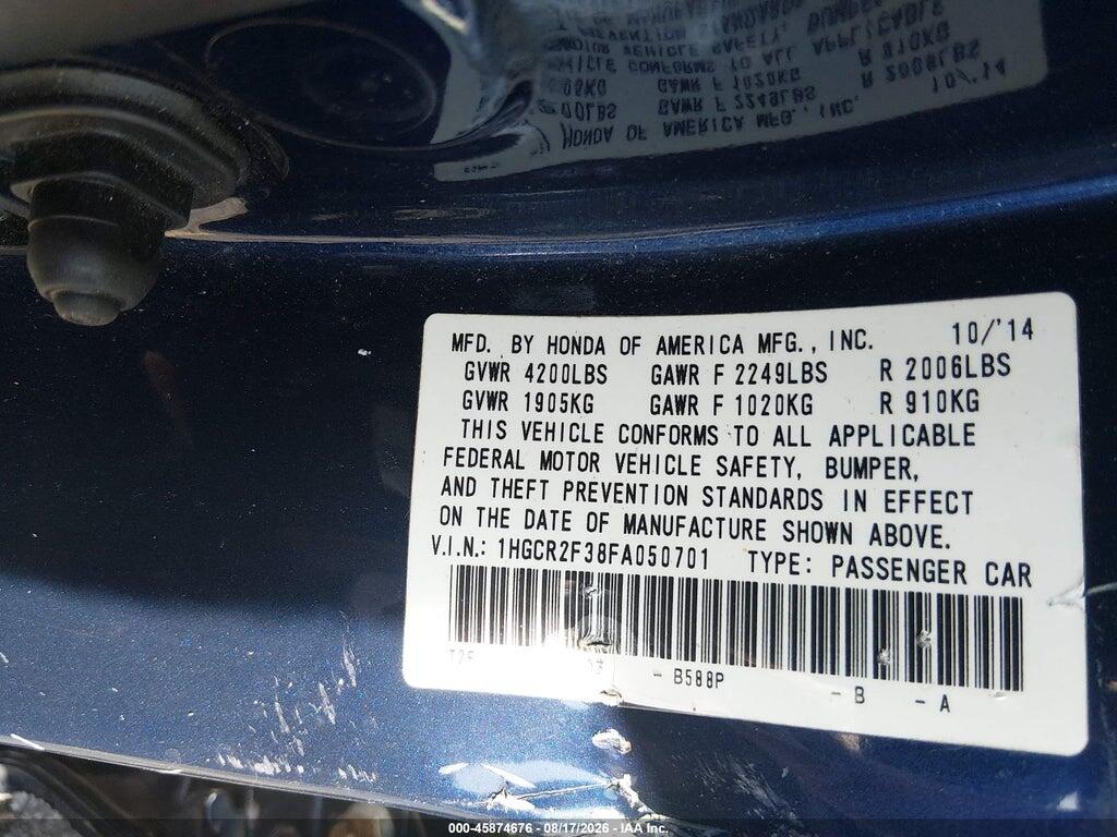 1HGCR2F38FA050701 2015 HONDA ACCORD photo no. 9