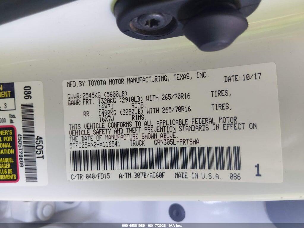 5TFCZ5AN2HX116541 2017 TOYOTA TACOMA photo no. 9