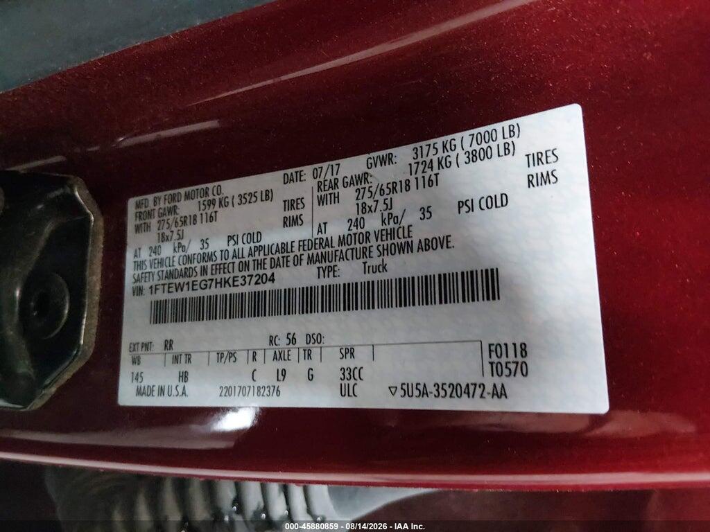 1FTEW1EG7HKE37204 2017 FORD F-150 photo no. 9