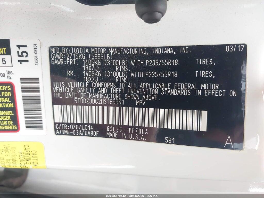 5TDDZ3DC2HS169961 2017 TOYOTA SIENNA photo no. 9
