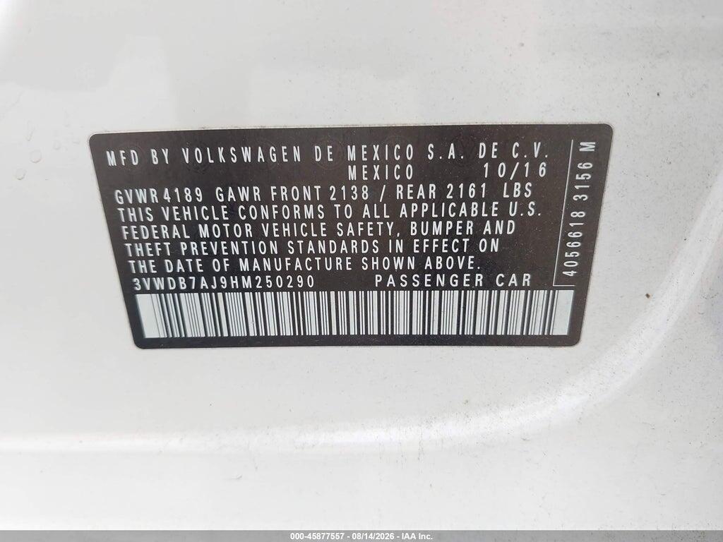 3VWDB7AJ9HM250290 2017 VOLKSWAGEN JETTA photo no. 9
