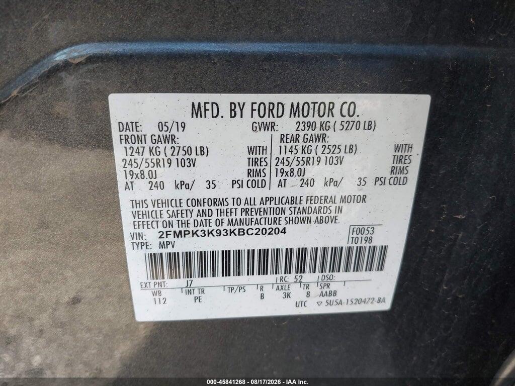 2FMPK3K93KBC20204 2019 FORD EDGE photo no. 9
