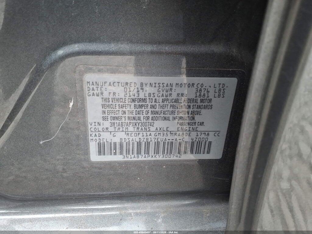 3N1AB7APXKY300742 2019 NISSAN SENTRA photo no. 9